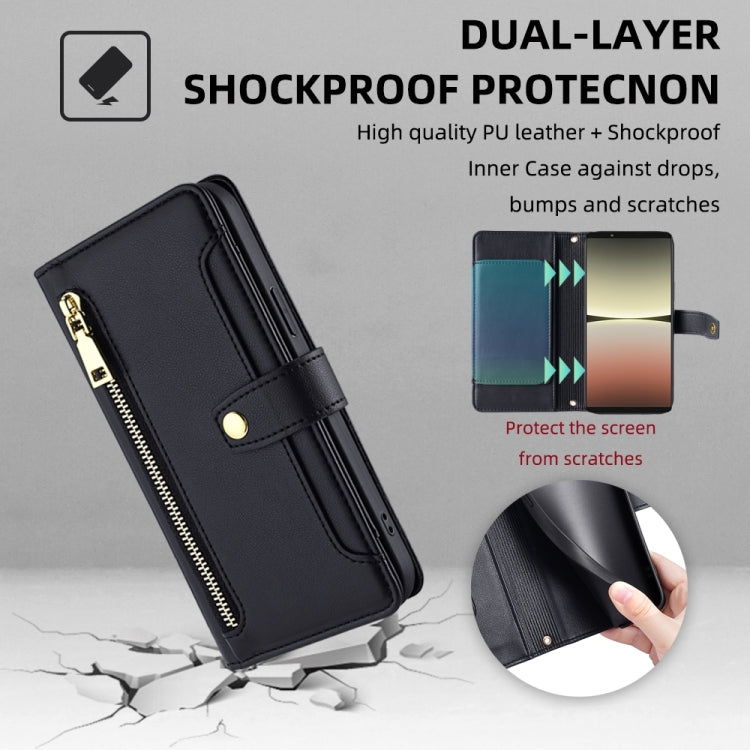 For Sony Xperia 5 IV Sheep Texture Cross-body Zipper Wallet Leather Phone Case(Black) - Sony Cases by PMC TechLife | Online Shopping South Africa | PMC TechLife | Buy Now Pay Later Mobicred