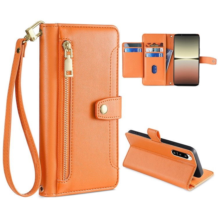 For Sony Xperia 5 IV Sheep Texture Cross-body Zipper Wallet Leather Phone Case(Orange) - Sony Cases by PMC TechLife | Online Shopping South Africa | PMC TechLife | Buy Now Pay Later Mobicred