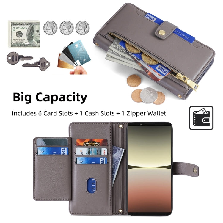 For Sony Xperia 5 IV Sheep Texture Cross-body Zipper Wallet Leather Phone Case(Grey) - Sony Cases by PMC TechLife | Online Shopping South Africa | PMC TechLife | Buy Now Pay Later Mobicred