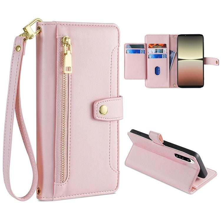 For Sony Xperia 5 IV Sheep Texture Cross-body Zipper Wallet Leather Phone Case(Pink) - Sony Cases by PMC TechLife | Online Shopping South Africa | PMC TechLife | Buy Now Pay Later Mobicred