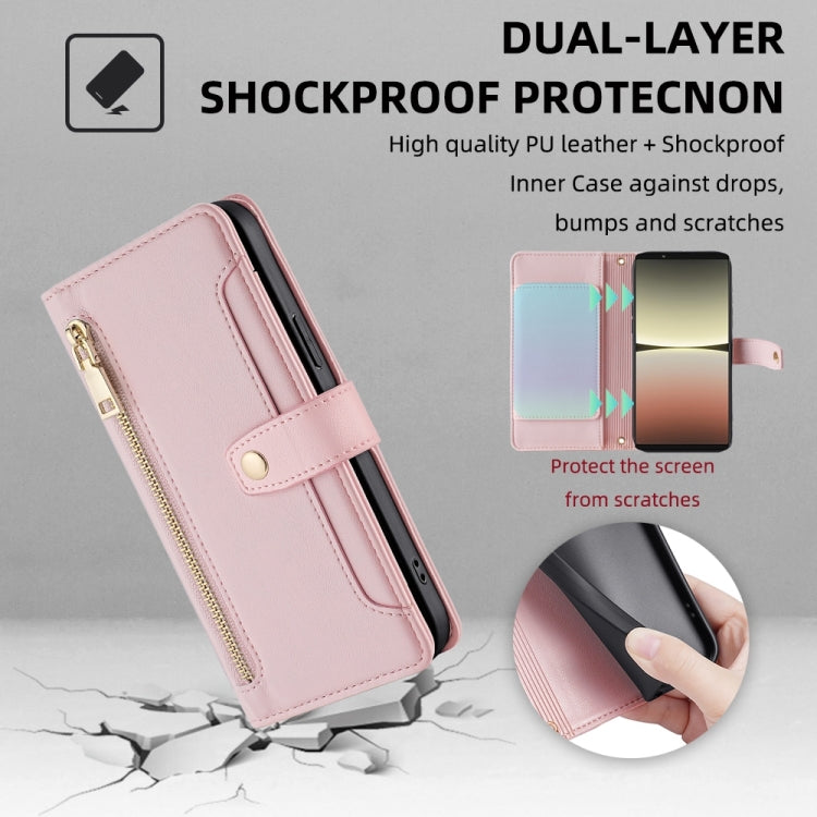 For Sony Xperia 5 IV Sheep Texture Cross-body Zipper Wallet Leather Phone Case(Pink) - Sony Cases by PMC TechLife | Online Shopping South Africa | PMC TechLife | Buy Now Pay Later Mobicred