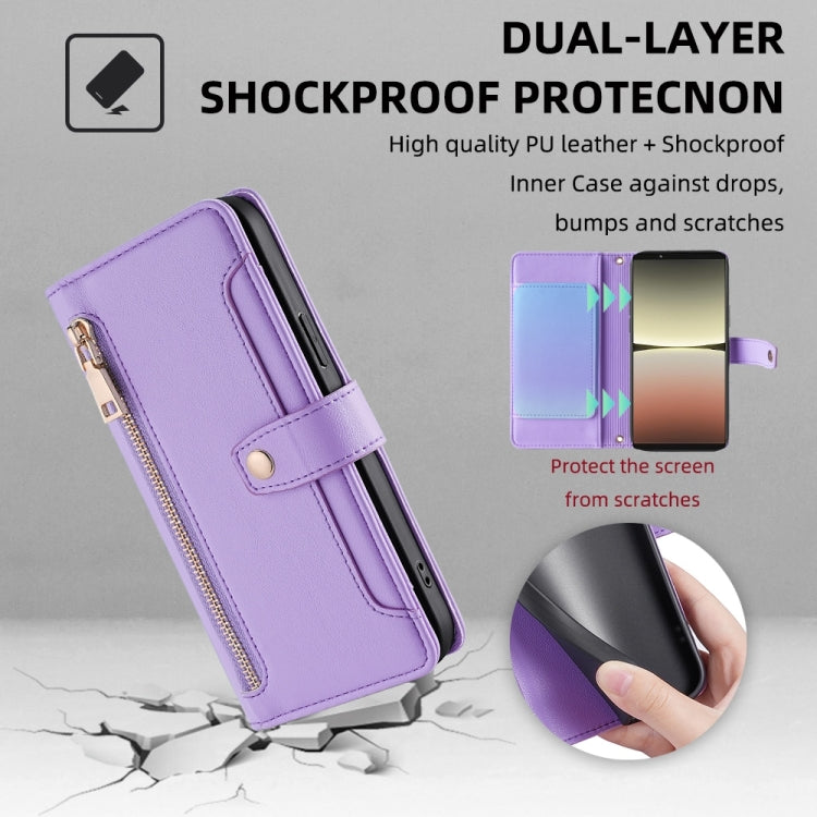 For Sony Xperia 5 IV Sheep Texture Cross-body Zipper Wallet Leather Phone Case(Purple)