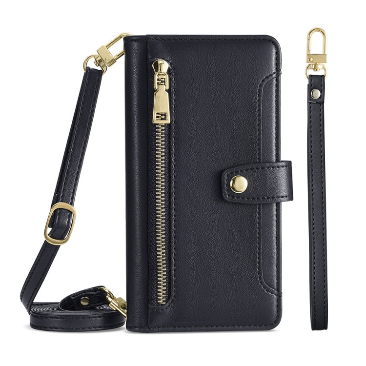 For Sony Xperia Ace III Sheep Texture Cross-body Zipper Wallet Leather Phone Case(Black) - Sony Cases by PMC TechLife | Online Shopping South Africa | PMC TechLife | Buy Now Pay Later Mobicred