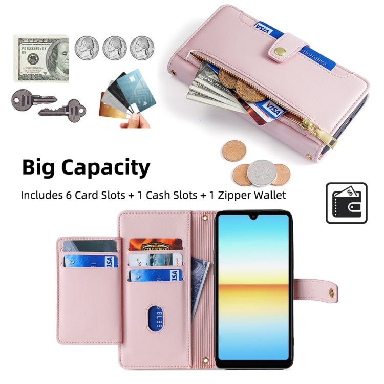 For Sony Xperia Ace III Sheep Texture Cross-body Zipper Wallet Leather Phone Case(Pink) - Sony Cases by PMC TechLife | Online Shopping South Africa | PMC TechLife | Buy Now Pay Later Mobicred