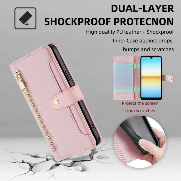For Sony Xperia Ace III Sheep Texture Cross-body Zipper Wallet Leather Phone Case(Pink) - Sony Cases by PMC TechLife | Online Shopping South Africa | PMC TechLife | Buy Now Pay Later Mobicred