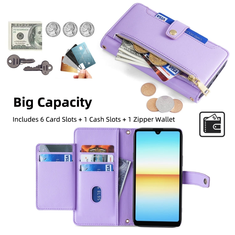 For Sony Xperia Ace III Sheep Texture Cross-body Zipper Wallet Leather Phone Case(Purple) - Sony Cases by PMC TechLife | Online Shopping South Africa | PMC TechLife | Buy Now Pay Later Mobicred