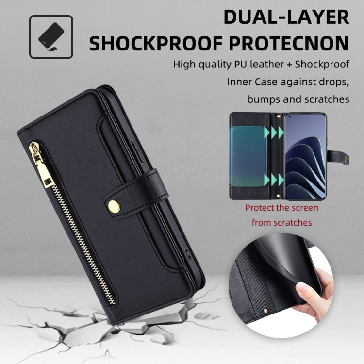 For OnePlus 10 Pro 5G Sheep Texture Cross-body Zipper Wallet Leather Phone Case(Black) - OnePlus Cases by PMC TechLife | Online Shopping South Africa | PMC TechLife | Buy Now Pay Later Mobicred