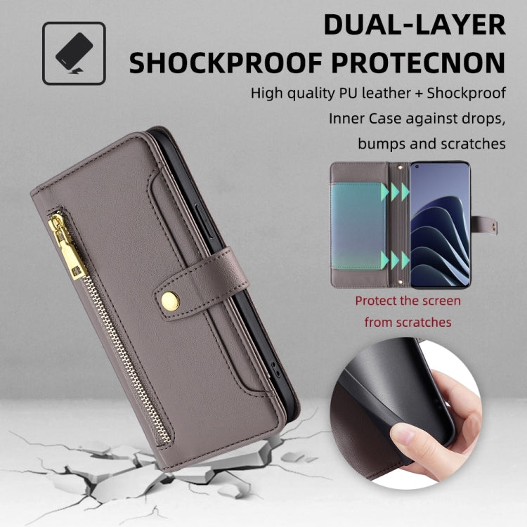For OnePlus 10 Pro 5G Sheep Texture Cross-body Zipper Wallet Leather Phone Case(Grey) - OnePlus Cases by PMC TechLife | Online Shopping South Africa | PMC TechLife | Buy Now Pay Later Mobicred