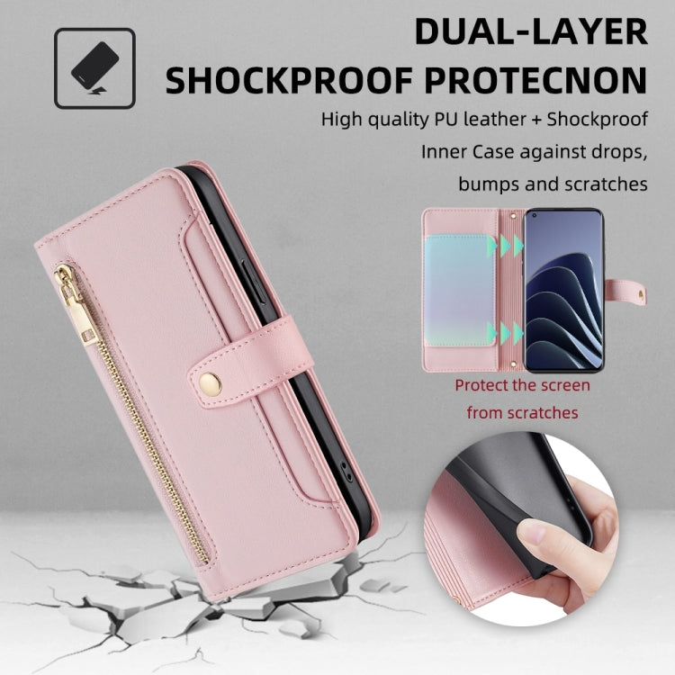 For OnePlus 10 Pro 5G Sheep Texture Cross-body Zipper Wallet Leather Phone Case(Pink) - OnePlus Cases by PMC TechLife | Online Shopping South Africa | PMC TechLife | Buy Now Pay Later Mobicred