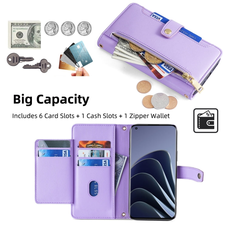 For OnePlus 10 Pro 5G Sheep Texture Cross-body Zipper Wallet Leather Phone Case(Purple) - OnePlus Cases by PMC TechLife | Online Shopping South Africa | PMC TechLife | Buy Now Pay Later Mobicred