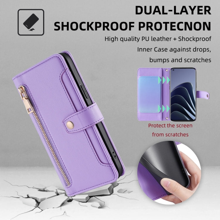 For OnePlus 10 Pro 5G Sheep Texture Cross-body Zipper Wallet Leather Phone Case(Purple) - OnePlus Cases by PMC TechLife | Online Shopping South Africa | PMC TechLife | Buy Now Pay Later Mobicred