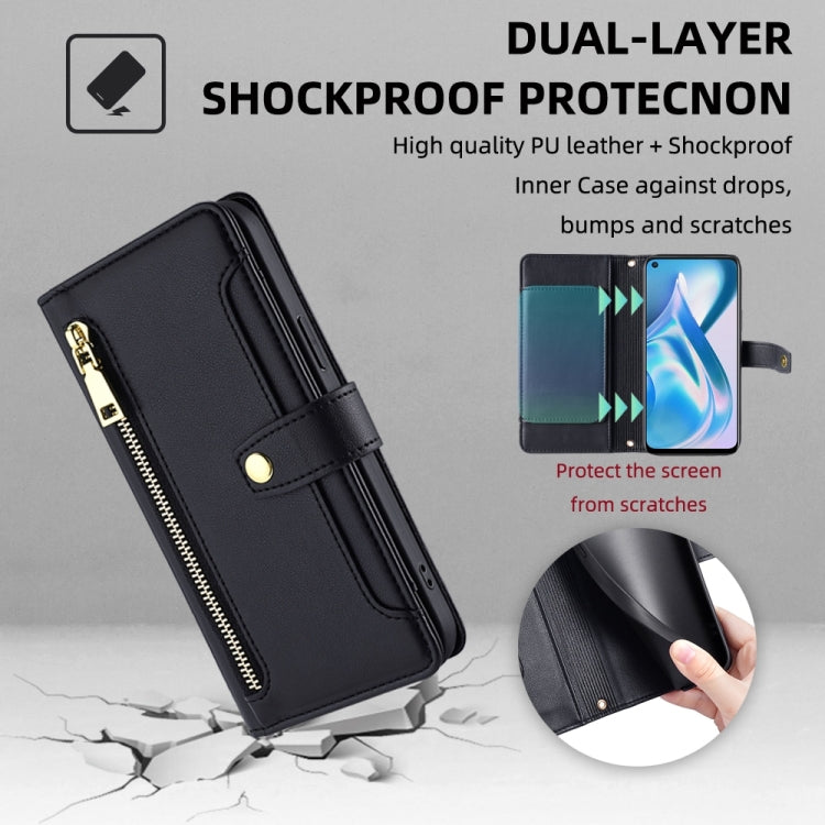 For OnePlus Ace Racing Sheep Texture Cross-body Zipper Wallet Leather Phone Case(Black) - OnePlus Cases by PMC TechLife | Online Shopping South Africa | PMC TechLife | Buy Now Pay Later Mobicred