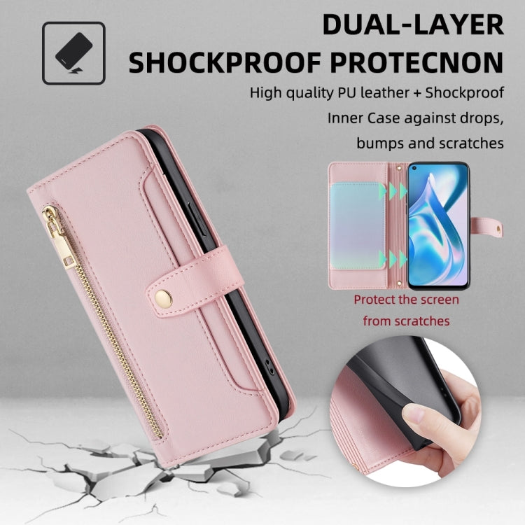 For OnePlus Ace Racing Sheep Texture Cross-body Zipper Wallet Leather Phone Case(Pink) - OnePlus Cases by PMC TechLife | Online Shopping South Africa | PMC TechLife | Buy Now Pay Later Mobicred