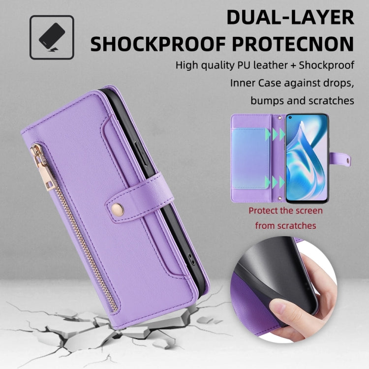 For OnePlus Ace Racing Sheep Texture Cross-body Zipper Wallet Leather Phone Case(Purple) - OnePlus Cases by PMC TechLife | Online Shopping South Africa | PMC TechLife | Buy Now Pay Later Mobicred