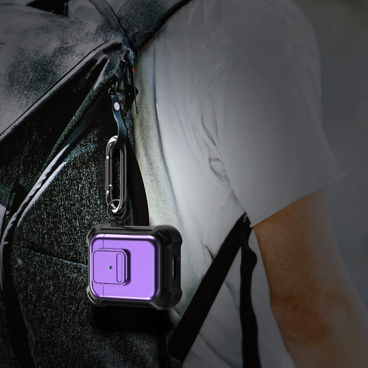 For AirPods 1 / 2 TPU + PC Shockproof Earphone Protective Case with Switch(Purple) - For AirPods 1/2 by PMC Jewellery | Online Shopping South Africa | PMC Jewellery | Buy Now Pay Later Mobicred