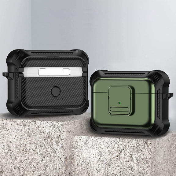 For AirPods Pro TPU + PC Shockproof Earphone Protective Case with Switch(Army Green)