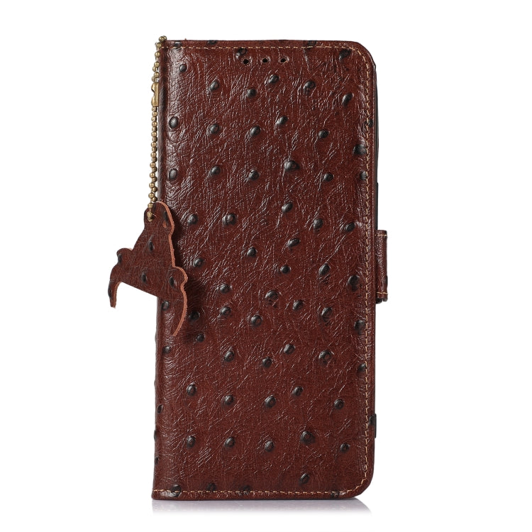 For OnePlus 11 5G Ostrich Pattern Genuine Leather RFID Phone Case(Coffee) - OnePlus Cases by PMC TechLife | Online Shopping South Africa | PMC TechLife | Buy Now Pay Later Mobicred