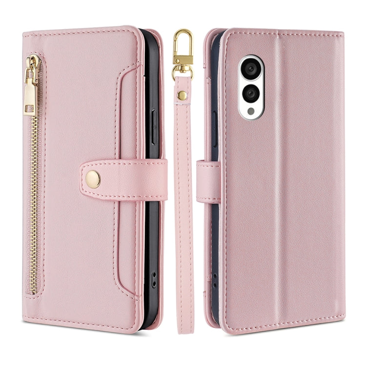 For Fujitsu Arrows N F-51C Sheep Texture Cross-body Zipper Wallet Leather Phone Case(Pink) - More Brand by PMC TechLife | Online Shopping South Africa | PMC TechLife | Buy Now Pay Later Mobicred