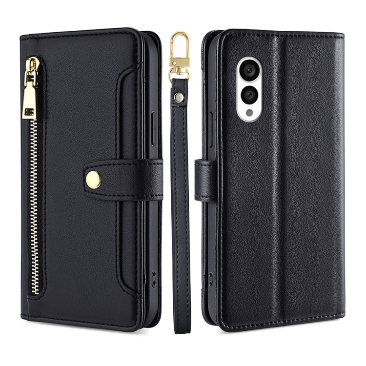 For Fujitsu Arrows N F-51C Sheep Texture Cross-body Zipper Wallet Leather Phone Case(Black) - More Brand by PMC TechLife | Online Shopping South Africa | PMC TechLife | Buy Now Pay Later Mobicred