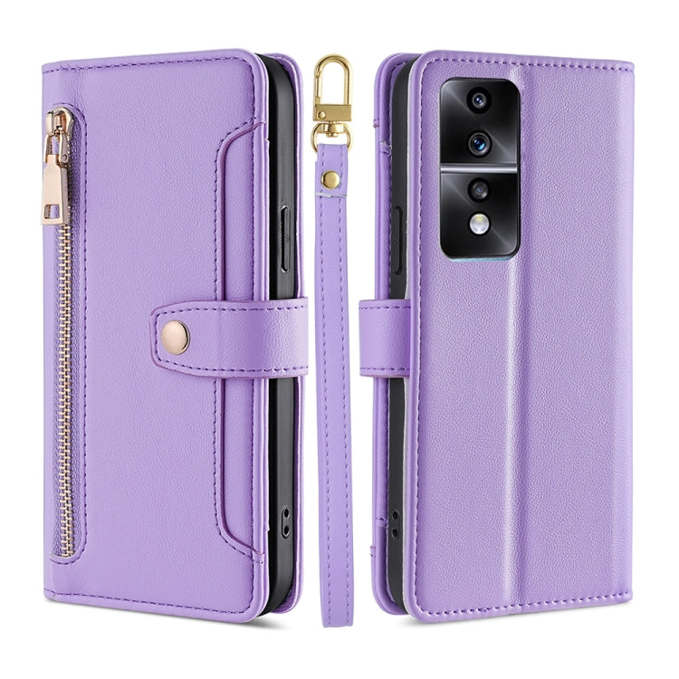 For Honor 80 GT Sheep Texture Cross-body Zipper Wallet Leather Phone Case(Purple) - Honor Cases by PMC TechLife | Online Shopping South Africa | PMC TechLife | Buy Now Pay Later Mobicred