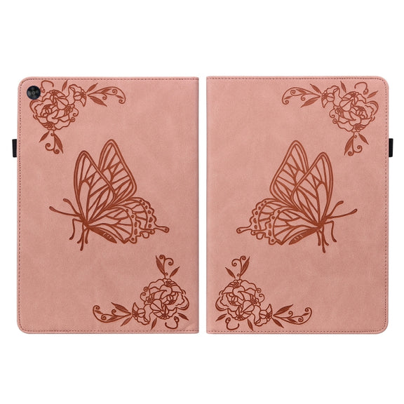 For Huawei MatePad SE Butterfly Flower Embossed Leather Tablet Case(Rose Gold)