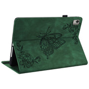 For Nokia T21 Butterfly Flower Embossed Leather Tablet Case(Green)