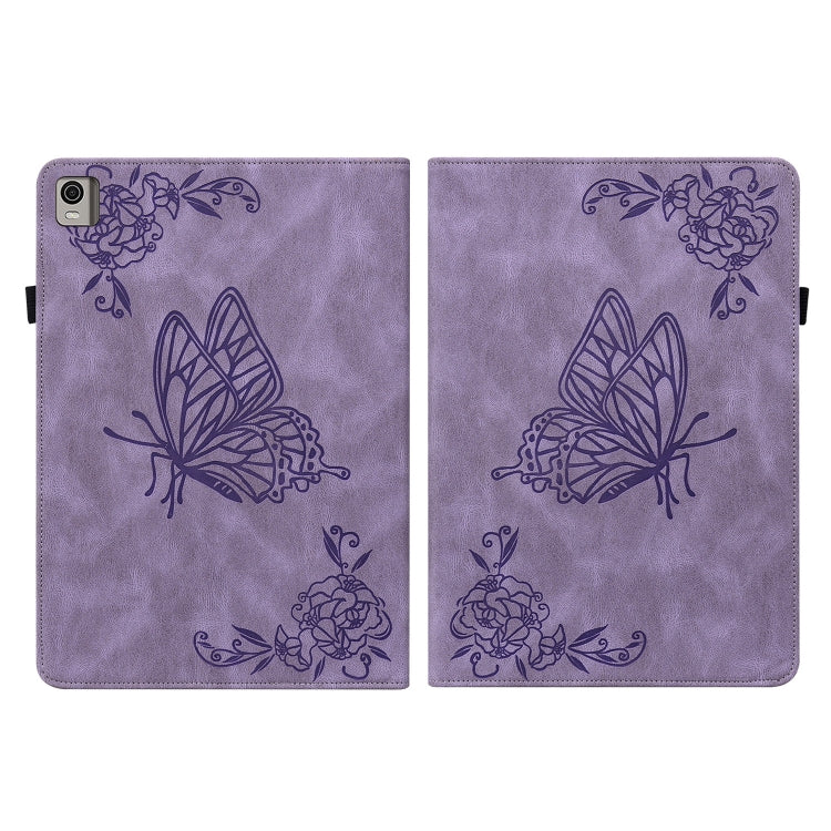 For Nokia T21 Butterfly Flower Embossed Leather Tablet Case(Purple) - Nokia by PMC TechLife | Online Shopping South Africa | PMC TechLife | Buy Now Pay Later Mobicred
