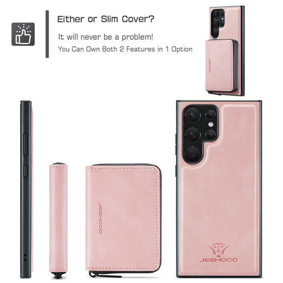 For Samsung Galaxy S24 Ultra 5G JEEHOOD Magnetic Zipper Horizontal Flip Leather Phone Case(Pink)