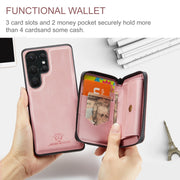 For Samsung Galaxy S24 Ultra 5G JEEHOOD Magnetic Zipper Horizontal Flip Leather Phone Case(Pink)
