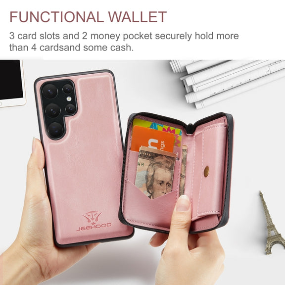 For Samsung Galaxy S24 Ultra 5G JEEHOOD Magnetic Zipper Horizontal Flip Leather Phone Case(Pink)