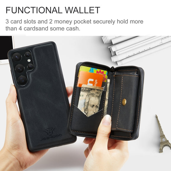 For Samsung Galaxy S24 Ultra 5G JEEHOOD Magnetic Zipper Horizontal Flip Leather Phone Case(Black)