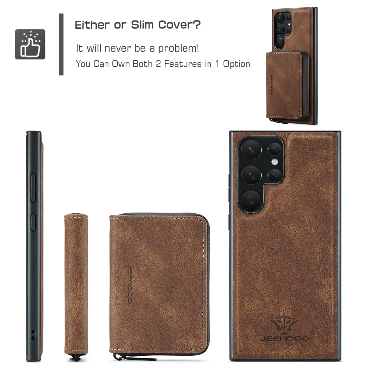 For Samsung Galaxy S24 Ultra 5G JEEHOOD Magnetic Zipper Horizontal Flip Leather Phone Case(Brown) - free shipping - PMC Jewellery - Order now!