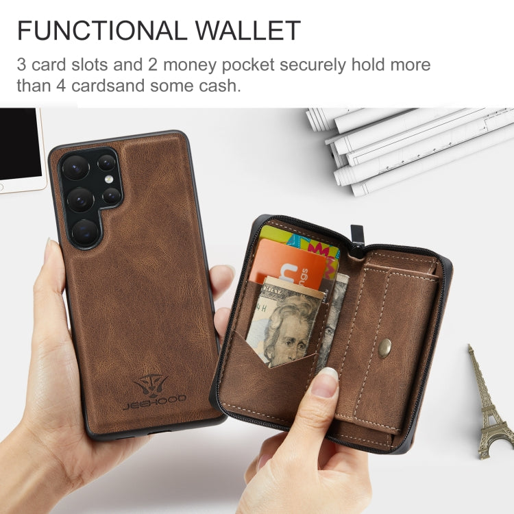 For Samsung Galaxy S24 Ultra 5G JEEHOOD Magnetic Zipper Horizontal Flip Leather Phone Case(Brown)