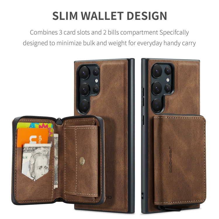 For Samsung Galaxy S24 Ultra 5G JEEHOOD Magnetic Zipper Horizontal Flip Leather Phone Case(Brown)