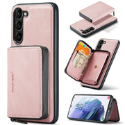 For Samsung Galaxy S24 5G JEEHOOD Magnetic Zipper Horizontal Flip Leather Phone Case(Pink)