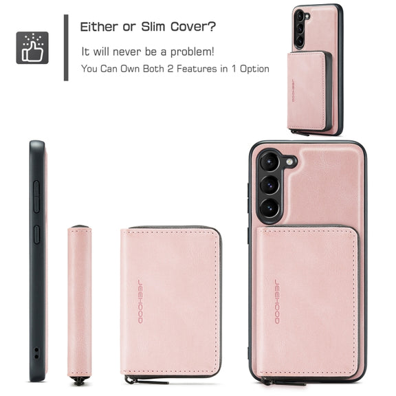 For Samsung Galaxy S24 5G JEEHOOD Magnetic Zipper Horizontal Flip Leather Phone Case(Pink)