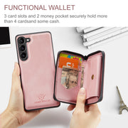 For Samsung Galaxy S24 5G JEEHOOD Magnetic Zipper Horizontal Flip Leather Phone Case(Pink)