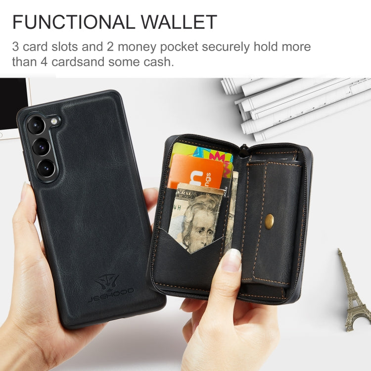 For Samsung Galaxy S24 5G JEEHOOD Magnetic Zipper Horizontal Flip Leather Phone Case(Black)