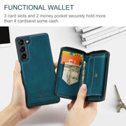 For Samsung Galaxy S24 5G JEEHOOD Magnetic Zipper Horizontal Flip Leather Phone Case(Blue)