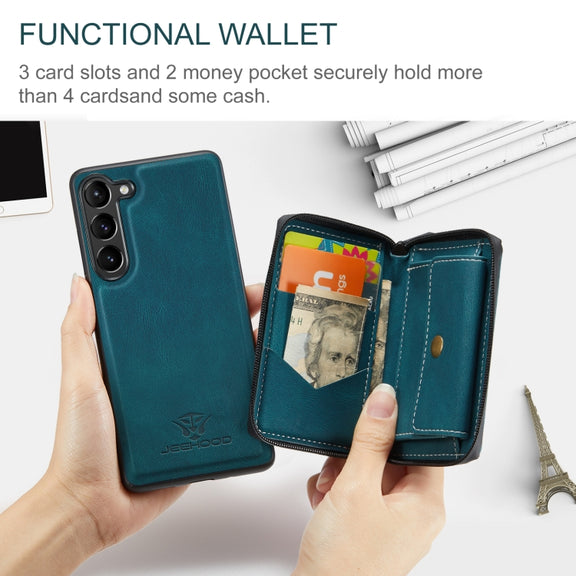 For Samsung Galaxy S24 5G JEEHOOD Magnetic Zipper Horizontal Flip Leather Phone Case(Blue)