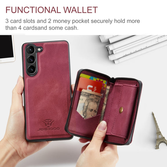 For Samsung Galaxy S24 5G JEEHOOD Magnetic Zipper Horizontal Flip Leather Phone Case(Red)