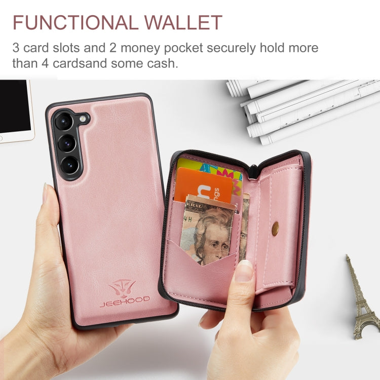 For Samsung Galaxy S24+ 5G JEEHOOD Magnetic Zipper Horizontal Flip Leather Phone Case(Pink)