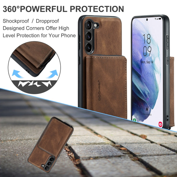 For Samsung Galaxy S24+ 5G JEEHOOD Magnetic Zipper Horizontal Flip Leather Phone Case(Brown)