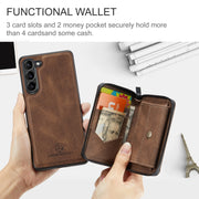 For Samsung Galaxy S24+ 5G JEEHOOD Magnetic Zipper Horizontal Flip Leather Phone Case(Brown)