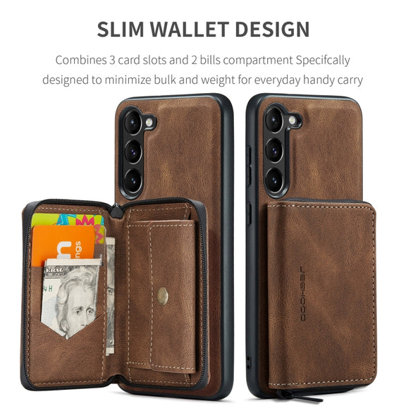 For Samsung Galaxy S24+ 5G JEEHOOD Magnetic Zipper Horizontal Flip Leather Phone Case(Brown)