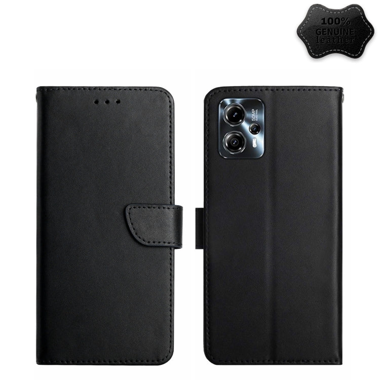For Motorola Moto G23 4G/G13 4G Genuine Leather Fingerprint-proof Flip Phone Case(Black) - Motorola Cases by PMC TechLife | Online Shopping South Africa | PMC TechLife | Buy Now Pay Later Mobicred