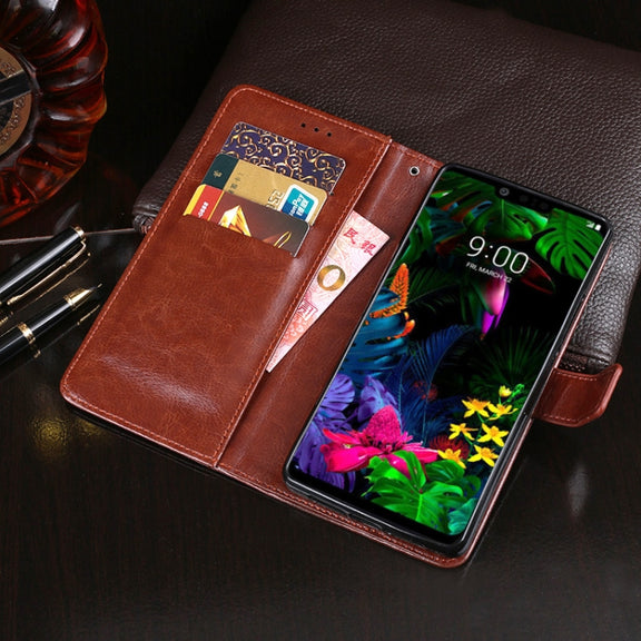 For LG G8 ThinQ idewei Crazy Horse Texture Horizontal Flip Leather Case with Holder & Card Slots & Wallet(Rose Red)