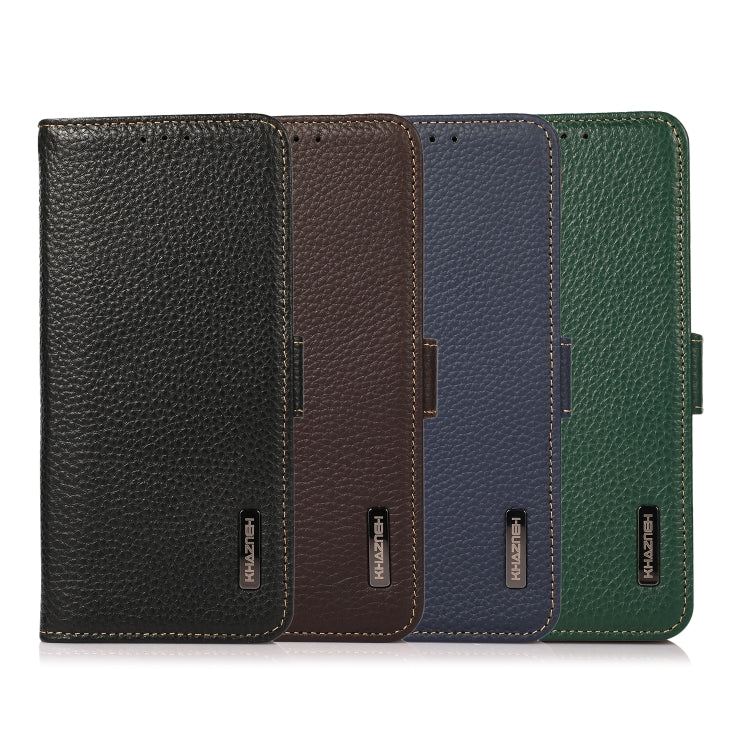 For OnePlus 11 KHAZNEH Side-Magnetic Litchi Genuine Leather RFID Phone Case(Green)
