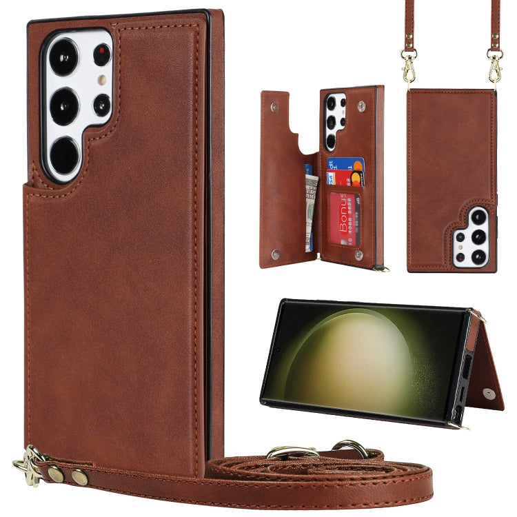 For Samsung Galaxy S23 Ultra 5G Cross-body Square Double Buckle Flip Card Bag TPU+PU Case(Brown) - Galaxy S23 Ultra 5G Cases by PMC TechLife | Online Shopping South Africa | PMC TechLife