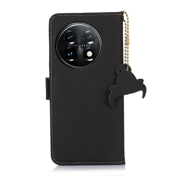 For OnePlus 11 Genuine Leather Magnetic RFID Leather Phone Case(Black)